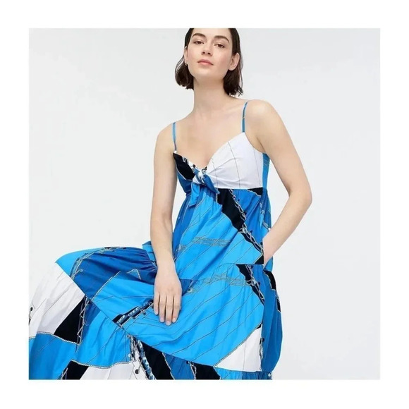 J. Crew Tie Front Cotton Poplin Midi Ratti Regatta Print Dress size 0 - Picture 3 of 13